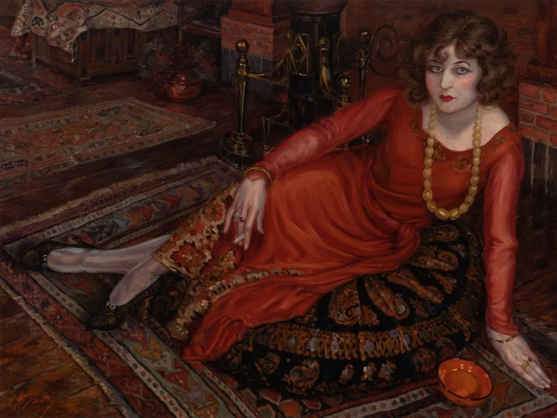 1872-Georges Gaudy - Ritratto di una signora in rosso